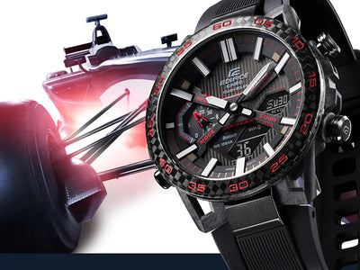 EDIFICE with Case Design Featuring Race Car Suspension Motif