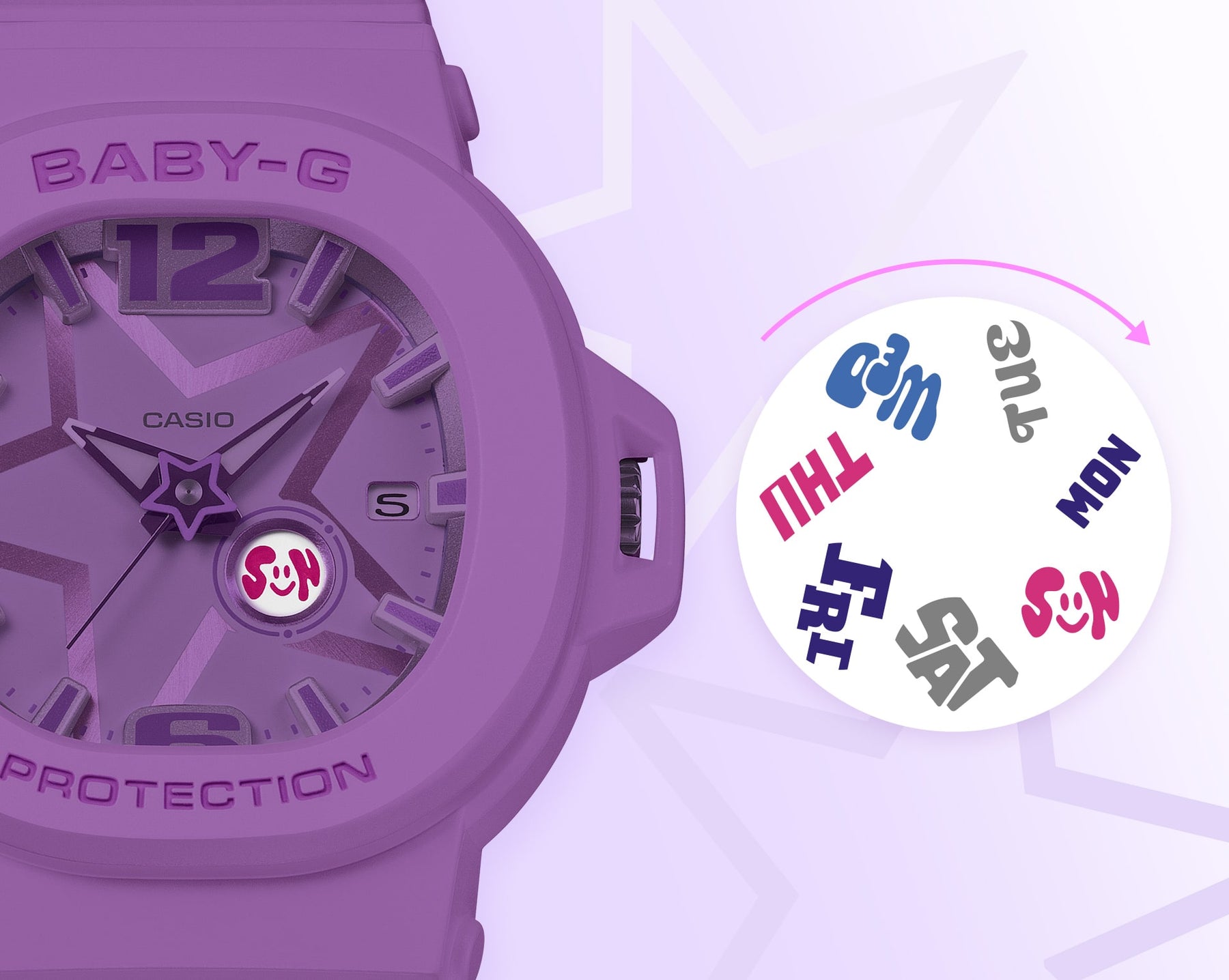 Casio BABY-G BGA10D-6A Space Pop Analog Resin Watch – Shock Resistant, 100M Water Resistance GUESS Casio BABY-G BGA10D-6A Space Pop Analog Resin Watch – Shock Resistant, 100M Water Resistance GUESS