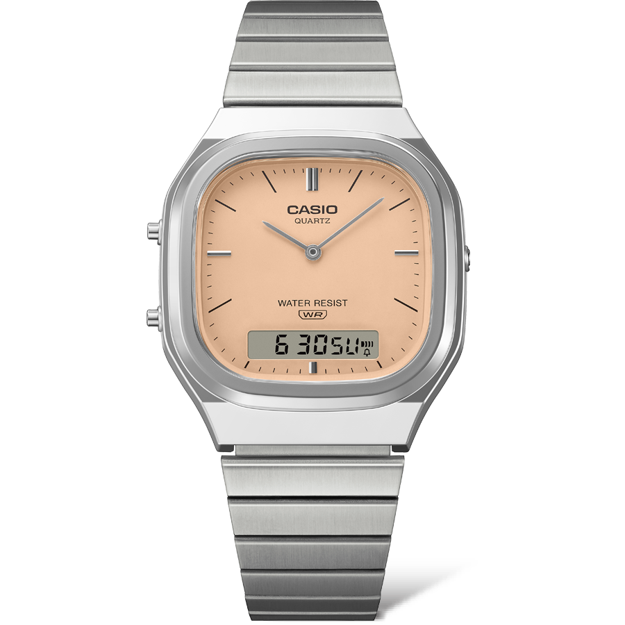 Casio AQ240E-4A Vintage Analogue Digital Watch – Salmon Pink Dial CASIO Casio AQ240E-4A Vintage Analogue Digital Watch – Salmon Pink Dial CASIO
