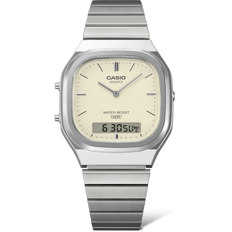 Casio Vintage AQ240E-7A Analogue Digital Watch – Silver Stainless Steel CASIO Casio Vintage AQ240E-7A Analogue Digital Watch – Silver Stainless Steel CASIO